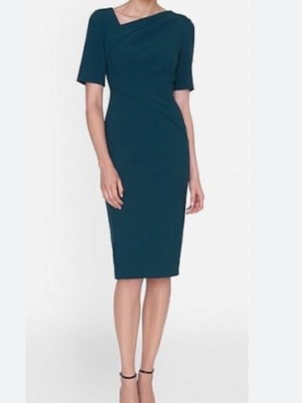 LK Bennett Teal Midi Sheath Dress with Asymmetric Neckline